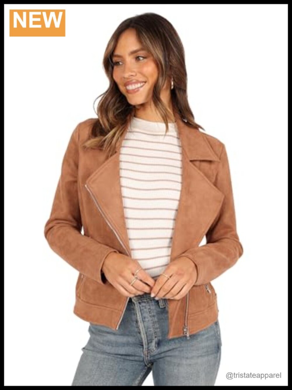 Faux Suede Moto Jacket Women Casual Long Sleeve